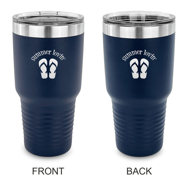 Custom FlipFlop 30 oz Stainless Steel Tumbler - Navy - Double Sided (Personalized)