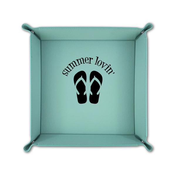 FlipFlop 6" x 6" Teal Leatherette Snap Up Tray - FOLDED UP