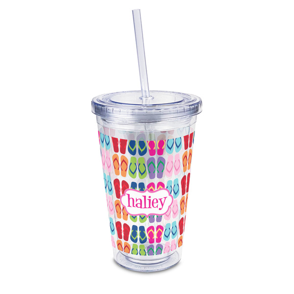 Custom FlipFlop 16oz Double Wall Acrylic Tumbler with Lid & Straw - Full Print (Personalized)