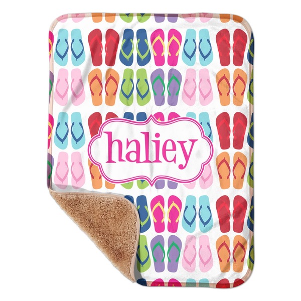 Custom FlipFlop Sherpa Baby Blanket - 30" x 40" w/ Name or Text