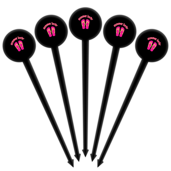 FlipFlop Black Plastic 4" Food Pick - Round - Fan View