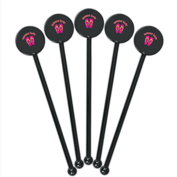 FlipFlop Black Plastic 5.5" Stir Stick - Round - Fan View
