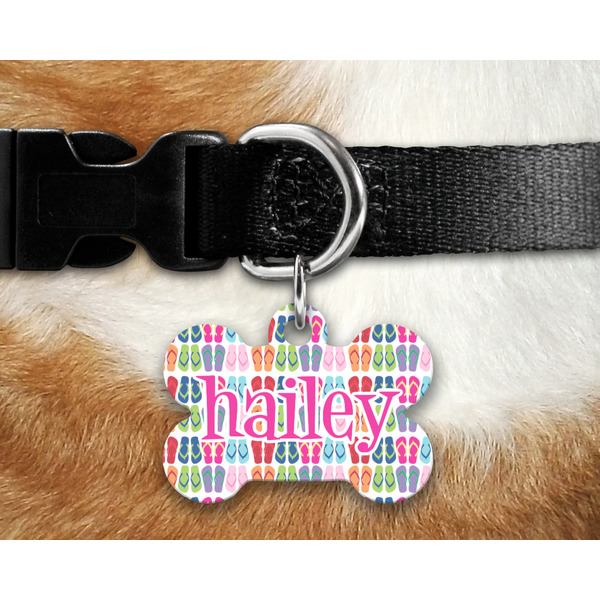 FlipFlop Bone Shaped Dog Tag on Collar & Dog