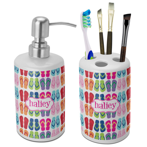 Custom FlipFlop Ceramic Bathroom Accessories Set (Personalized)