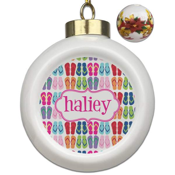 Custom FlipFlop Ceramic Ball Ornaments - Poinsettia Garland (Personalized)