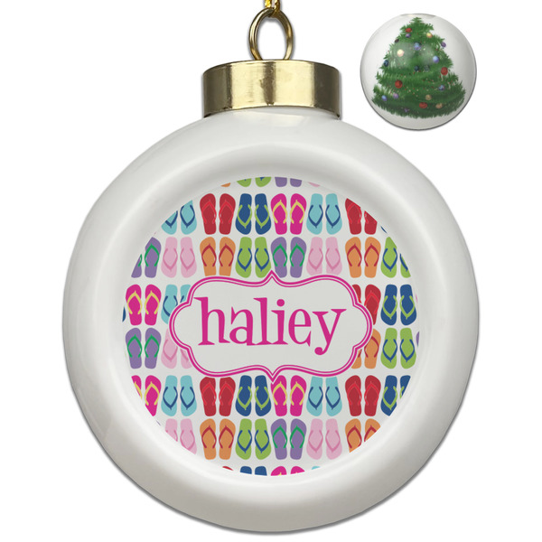 Custom FlipFlop Ceramic Ball Ornament - Christmas Tree (Personalized)