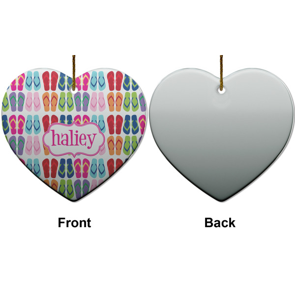 FlipFlop Ceramic Flat Ornament - Heart Front & Back (APPROVAL)