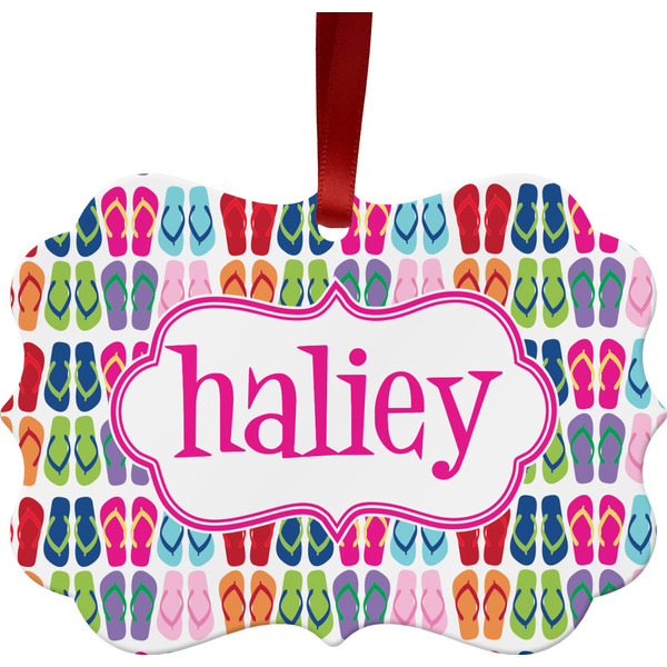 Custom FlipFlop Metal Frame Ornament - Double Sided w/ Name or Text