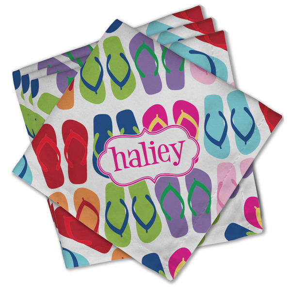 Custom FlipFlop Cloth Cocktail Napkins - Set of 4 w/ Name or Text
