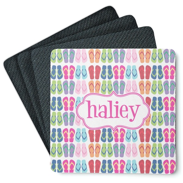 Custom FlipFlop Square Rubber Backed Coasters - Set of 4 (Personalized)