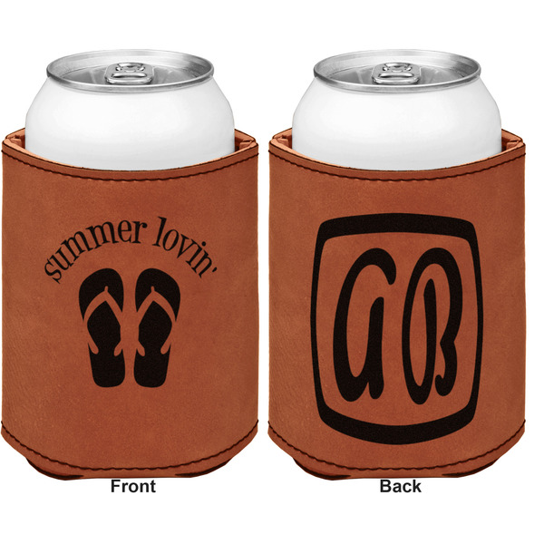 FlipFlop Cognac Leatherette Can Sleeve - Double Sided Front and Back
