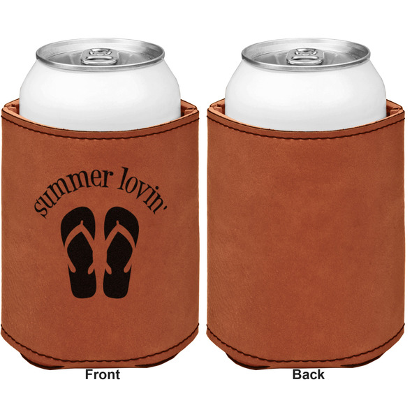 FlipFlop Cognac Leatherette Can Sleeve - Single Sided Front and Back