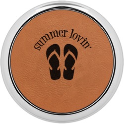 FlipFlop Leatherette Round Coaster w/ Silver Edge (Personalized)