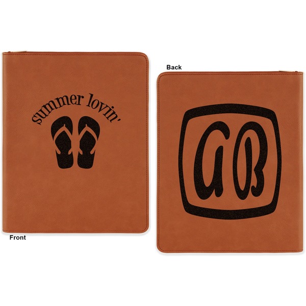 FlipFlop Cognac Leatherette Zipper Portfolios with Notepad - Double Sided - Apvl