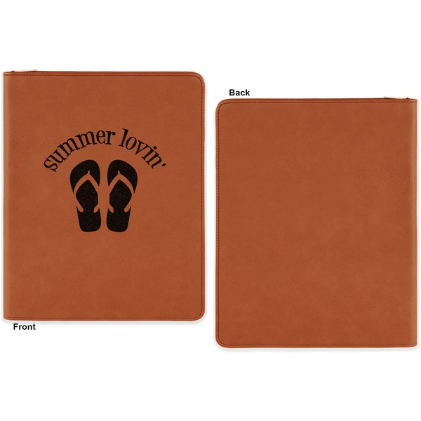 FlipFlop Cognac Leatherette Zipper Portfolios with Notepad - Single Sided - Apvl