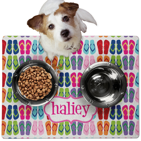 Custom FlipFlop Dog Food Mat - Medium w/ Name or Text