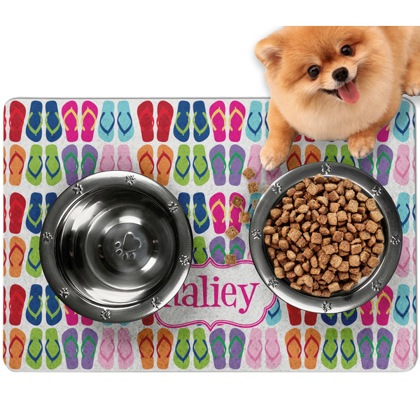 Custom FlipFlop Dog Food Mat - Small w/ Name or Text
