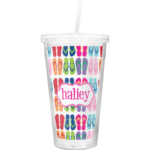 Custom FlipFlop Double Wall Tumbler with Straw (Personalized)