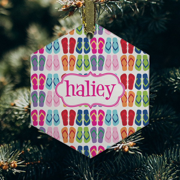FlipFlop Frosted Glass Ornament - Hexagon (Lifestyle)