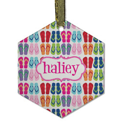 FlipFlop Flat Glass Ornament - Hexagon w/ Name or Text