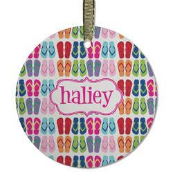 FlipFlop Flat Glass Ornament - Round w/ Name or Text