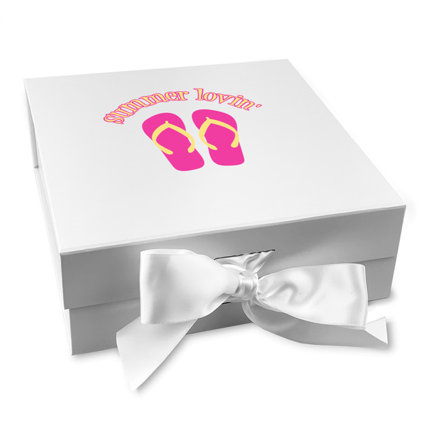 Custom FlipFlop Gift Box with Magnetic Lid - White (Personalized)