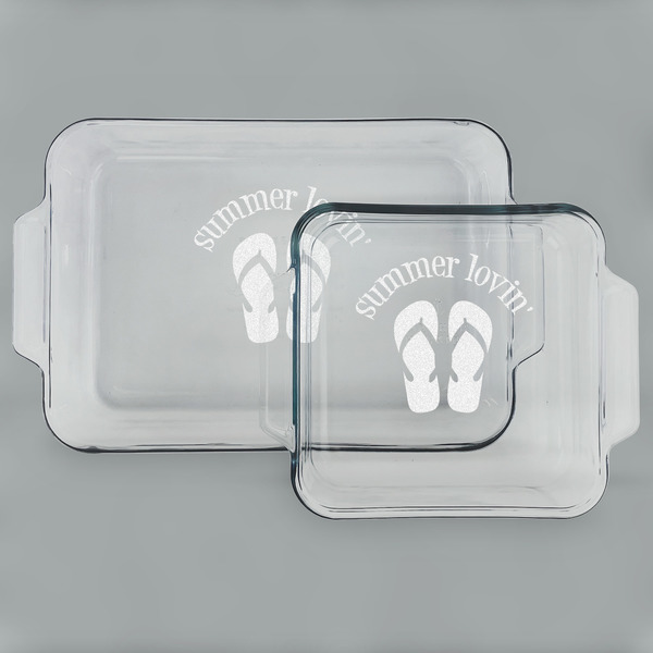 Custom FlipFlop Set of Glass Baking & Cake Dish - 13in x 9in & 8in x 8in (Personalized)