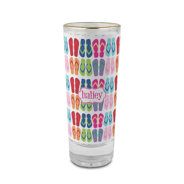 Custom FlipFlop 2 oz Shot Glass -  Glass with Gold Rim - Set of 4 (Personalized)