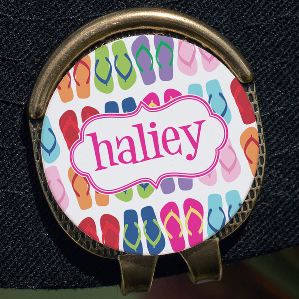 FlipFlop Golf Ball Marker Hat Clip - Gold - Close Up
