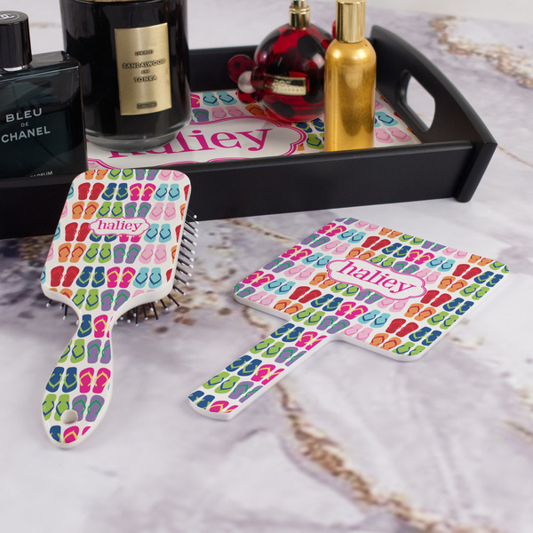 FlipFlop Hair Brush and Hand Mirror - Bathroom Scene