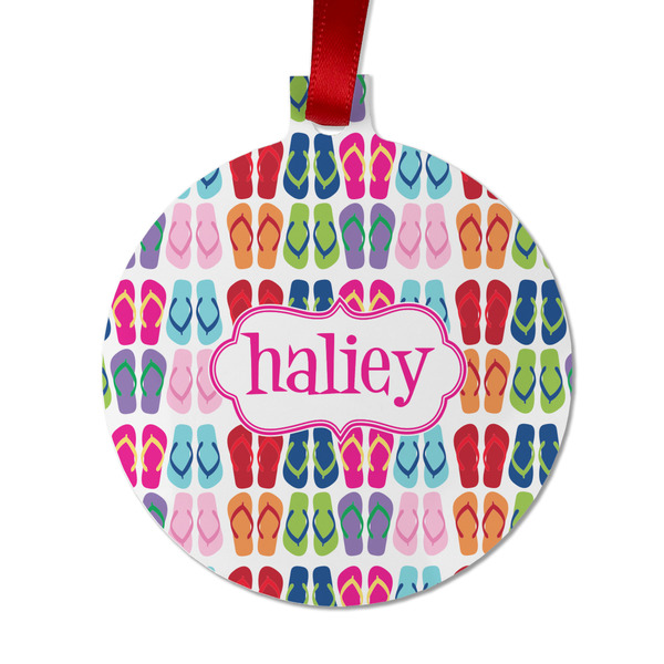Custom FlipFlop Metal Ball Ornament - Double Sided w/ Name or Text