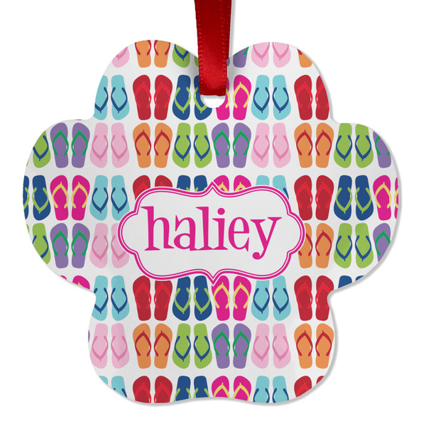 Custom FlipFlop Metal Paw Ornament - Double Sided w/ Name or Text