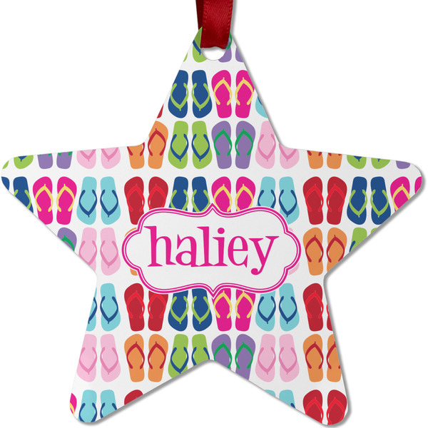 Custom FlipFlop Metal Star Ornament - Double Sided w/ Name or Text