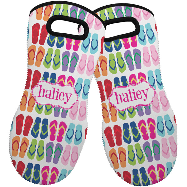 Custom FlipFlop Neoprene Oven Mitts - Set of 2 w/ Name or Text