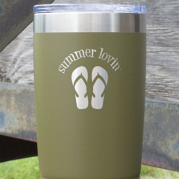 FlipFlop Olive Polar Camel Tumbler - 20oz - Close Up