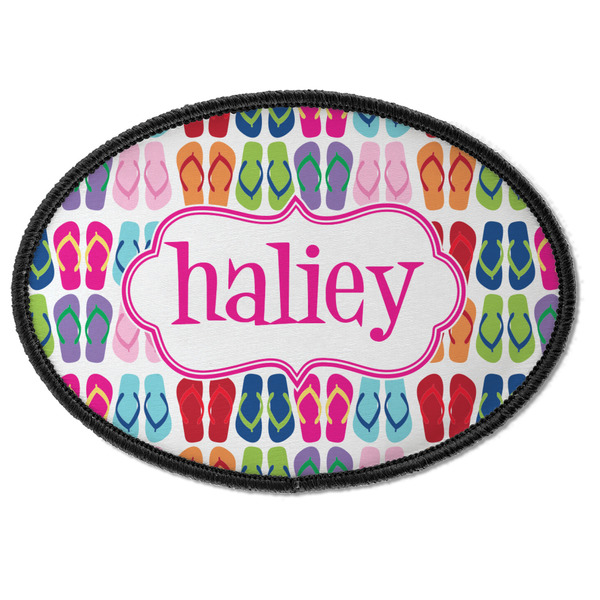 Custom FlipFlop Iron On Oval Patch w/ Name or Text