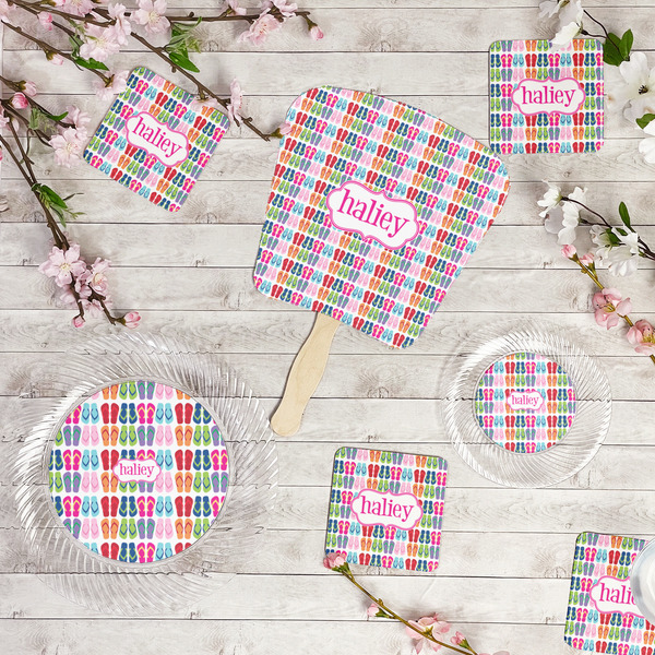 FlipFlop Party Supplies Combination Image - All items - Plates, Coasters, Fans