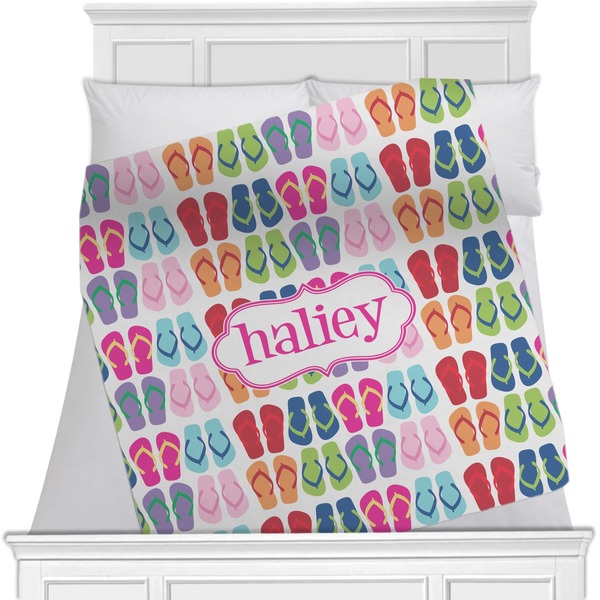 Custom FlipFlop Minky Blanket - Toddler / Throw - 60"x50" - Double Sided (Personalized)