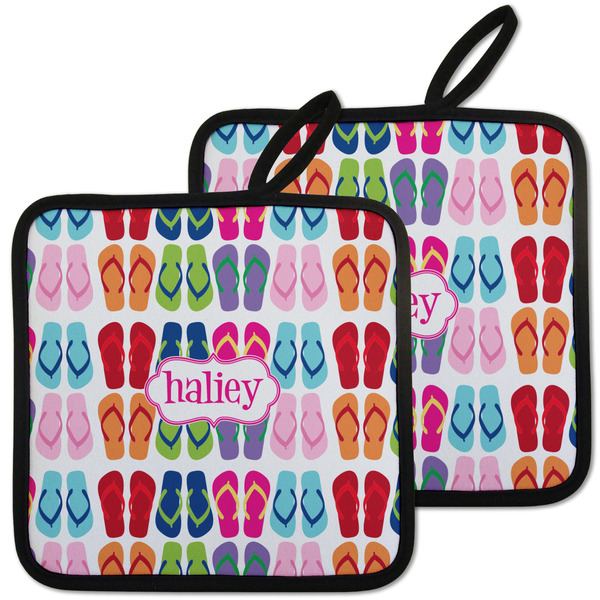Custom FlipFlop Pot Holders - Set of 2 w/ Name or Text