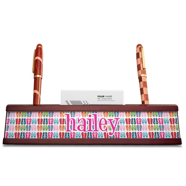 FlipFlop Red Mahogany Nameplates with Business Card Holder - Straight