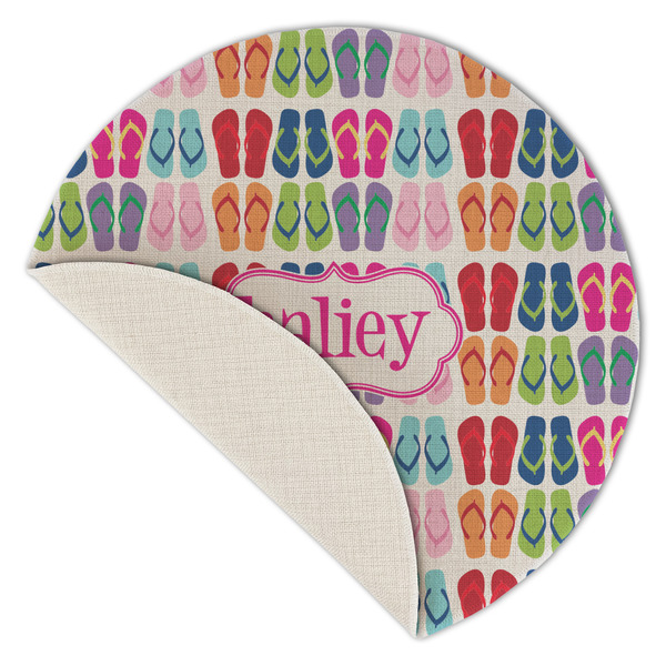 FlipFlop Round Linen Placemats - Front (folded corner single sided)
