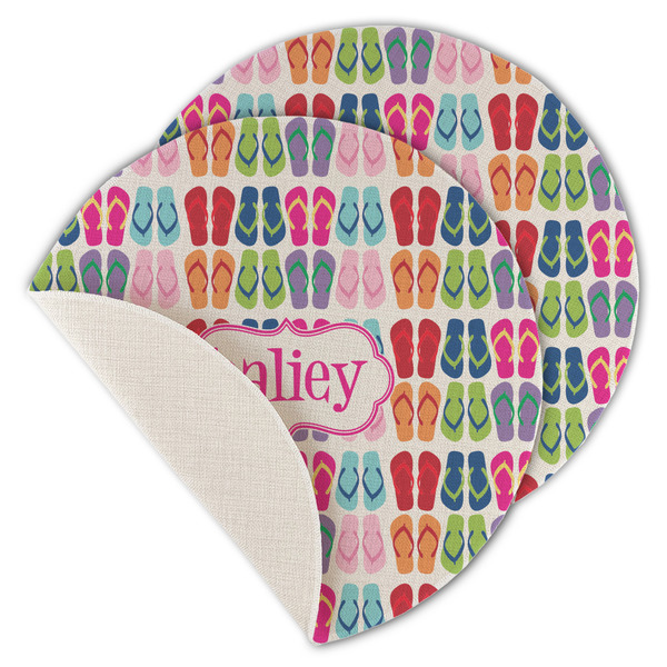 Custom FlipFlop Round Linen Placemat - Single Sided - Set of 4 (Personalized)