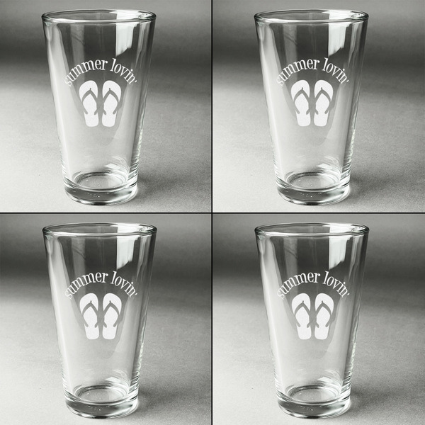 FlipFlop Set of Four Engraved Beer Glasses - Individual View