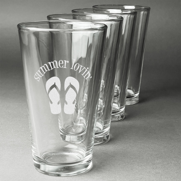Custom FlipFlop Pint Glasses - Engraved (Set of 4) (Personalized)