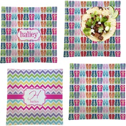 FlipFlop Set of 4 Glass Square Lunch / Dinner Plate 9.5" (Personalized)