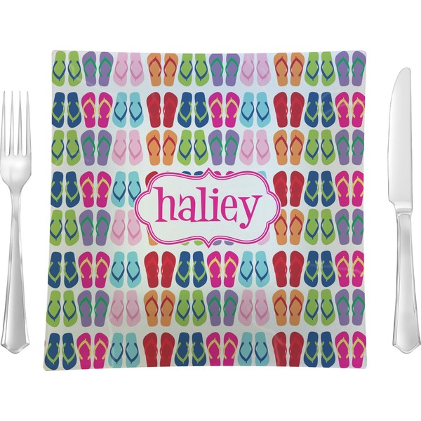 Custom FlipFlop Glass Square Lunch / Dinner Plate 9.5" (Personalized)