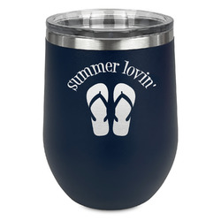 FlipFlop Stemless Stainless Steel Wine Tumbler - Navy - Double Sided (Personalized)