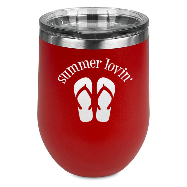 Custom FlipFlop Stemless Stainless Steel Wine Tumbler - Red - Double Sided (Personalized)