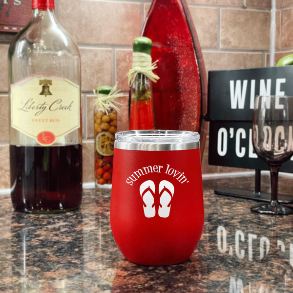 FlipFlop Stainless Wine Tumblers - Red - Single Sided - In Context