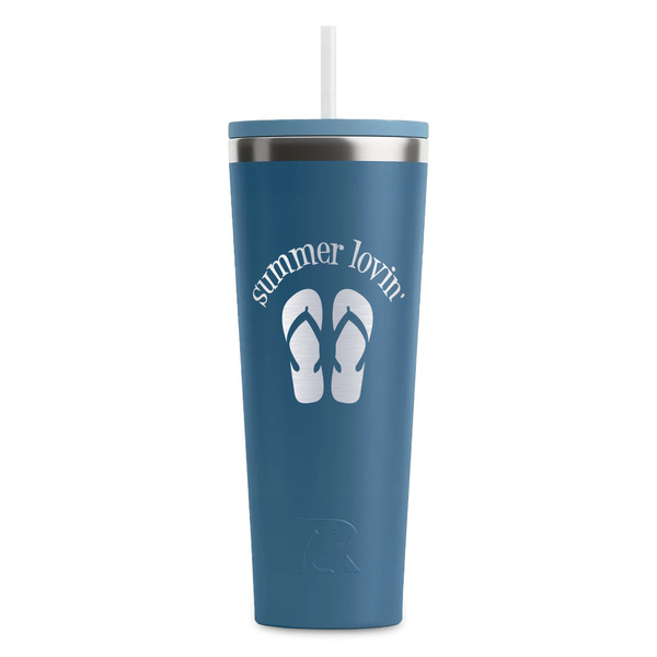 Custom FlipFlop RTIC Everyday Tumbler with Straw - 28oz - Steel Blue - Single-Sided (Personalized)